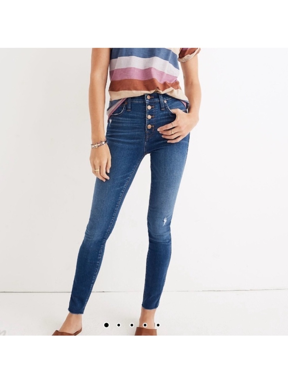 Madewell 10" High Rise Skinny Jeans Size 26 Button Fly Raw Hem Medium Wash J7920
